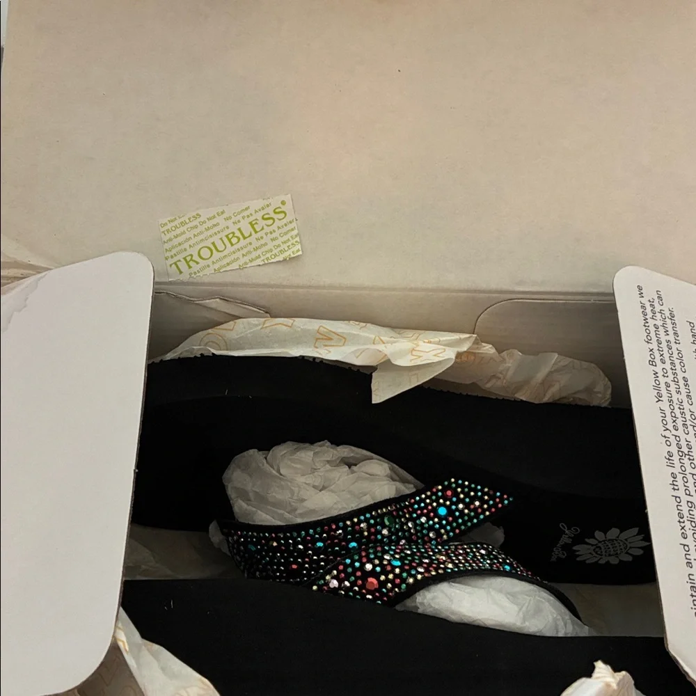 Yellow Box Black Flip Flops with Colorful Beads - Picture 4 of 6